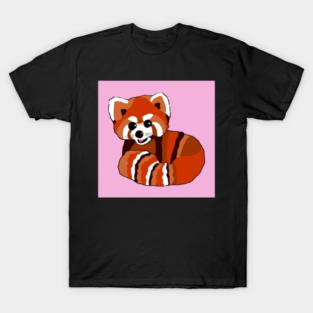 Red panda print on pink T-Shirt by bettyretro